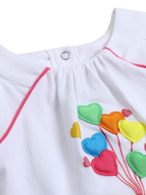 Girls White & Pink T-Shirt with Short Pants image number 4